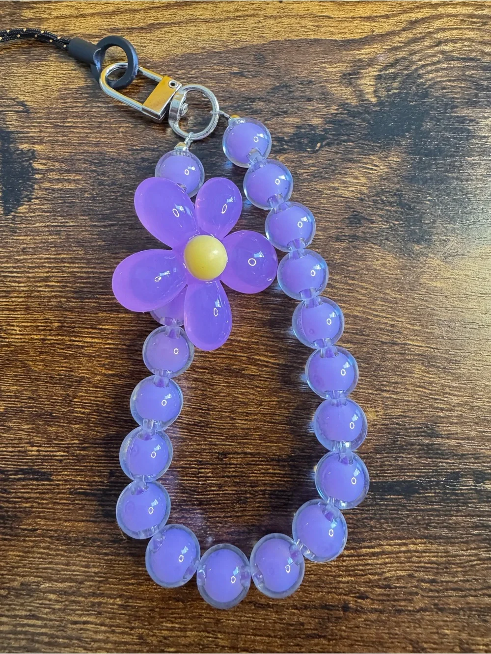 Purple Daisy Beaded Phone Wrist Strap - Unbranded